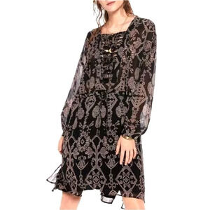 SCOTCH & SODA Field of Stars Boho Printed Chiffon Lace Up Dress
